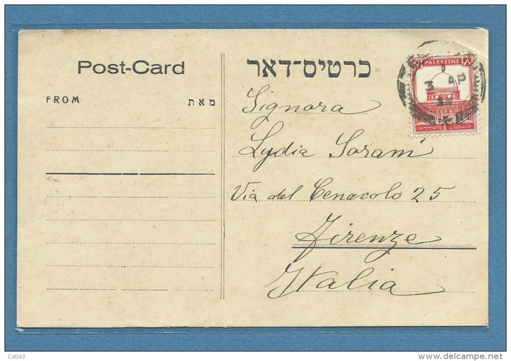 PALESTINA POST CARD DA TEL AVIV A FIRENZE IN DATA 3/4/34 - Palestina