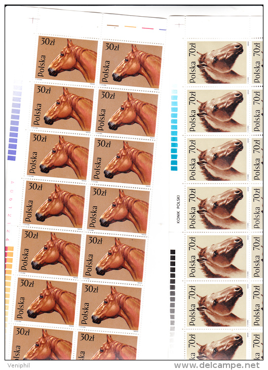 POLOGNE -SERIE CHEVAUX N° 2997 A 3002  EN BLOC DE 14 BDF -TTB  COTE : 42 € - Used Stamps