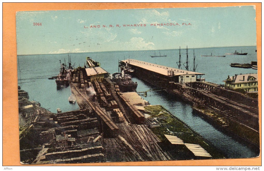 L And NRR Wharves Pensacola Fl 1912 Postcard - Pensacola