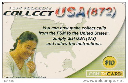 Micronesia, FSM-R-089, $10, FSM Telecom Collect USA, 2 Scans. - Micronesia