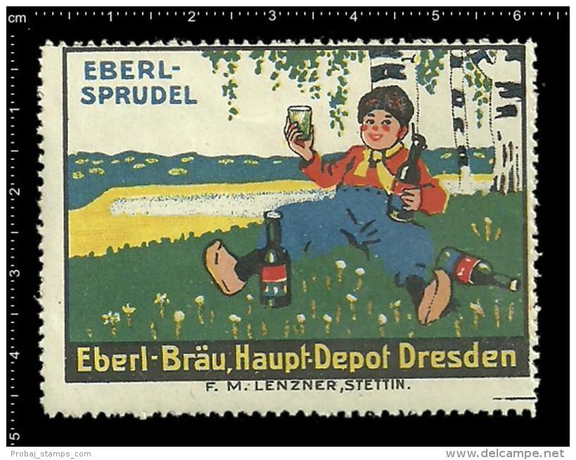 Old Original German Poster Stamp (advertising Cinderella, Reklamemarke) EBERL BRÄU Beer Bier - Bier