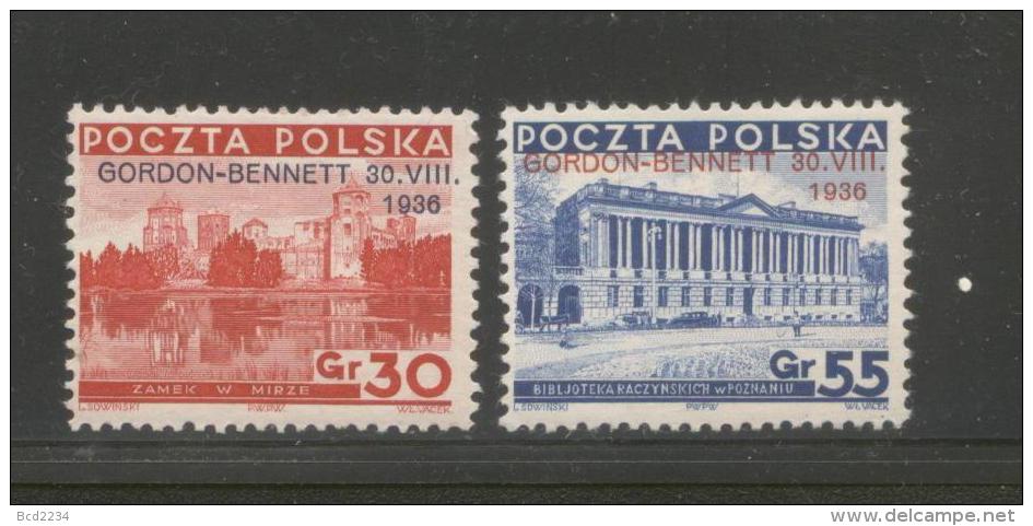 POLAND 1936 GORDON BENNETT BALLOON CHAMPIONHIPS OVERPRINT SET OF 2 HM - Unused Stamps