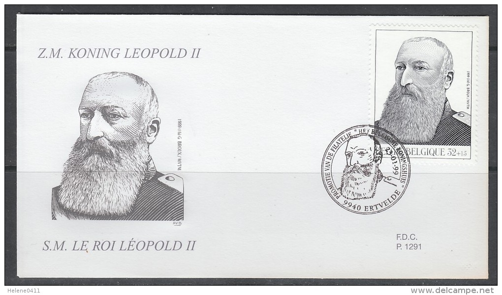 ENVELOPPE 1ER JOUR DE BELGIQUE - PORTRAIT DU ROI LEOPOLD II - Case Reali