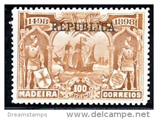 !										■■■■■ds■■ Portugal 1911-12 AF#204* Madeira 100 Réis (x0008) - Nuevos