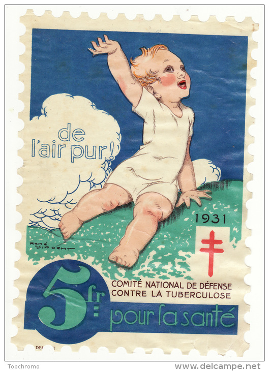 Grande Vignette Comité National De Défense Contre La Tuberculose René Vincent Bébé 5fr Pour La Santé De L´air Pur - Collections