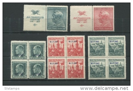 Chechoslovakia 1937 Mi 377-8, 381-3 Block Of 4 MNH Overprint,Labels - Nuovi