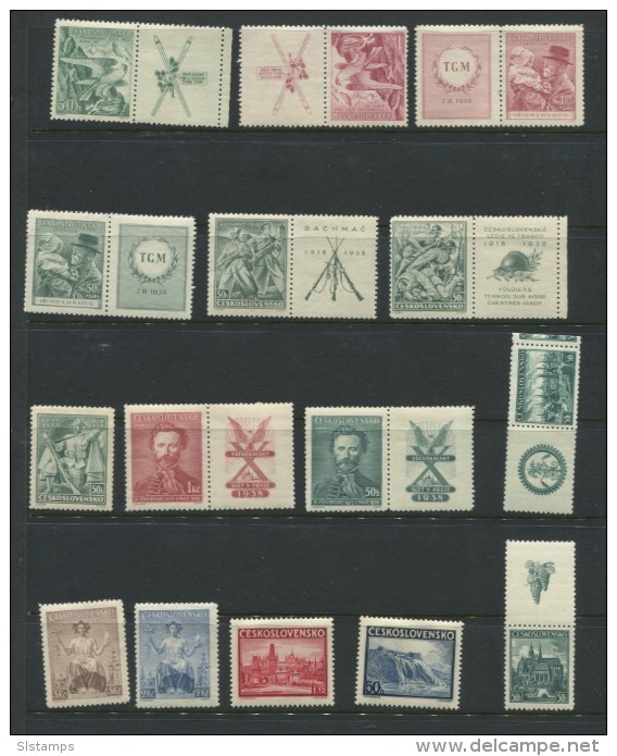 Chechoslovakia 1938 Mi 387-0, 3392-401, 404-5 MNH With Labels (1 Stamp Is MLH) - Unused Stamps