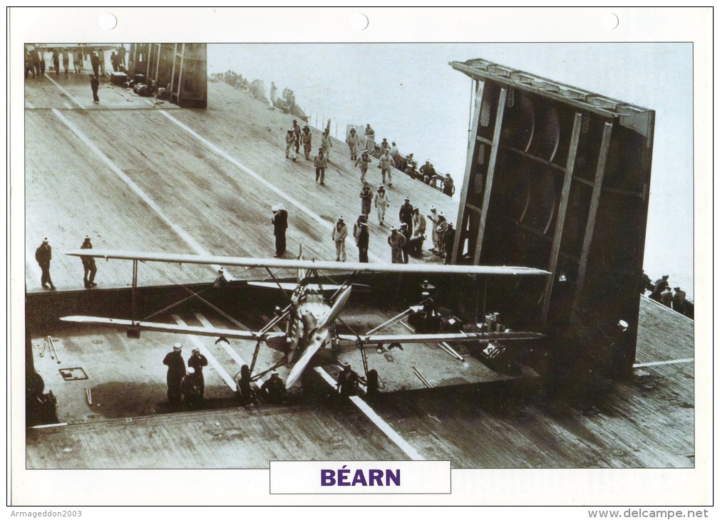 FICHE 25 X 18.5 CM PORTE-AVIONS LEGER FRANCAIS BEARN 1940 TBE - Other & Unclassified