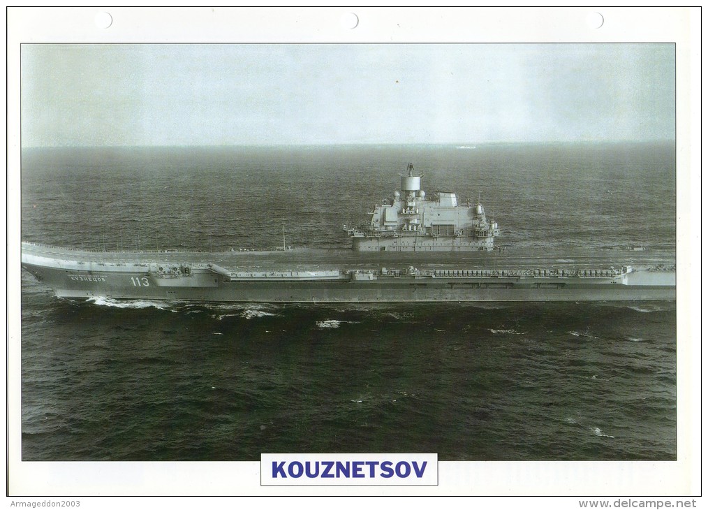 FICHE 25 X 18.5 CM PORTE-AVIONS LOURD UNION SOVIETIQUE KOUZNETSOV 1985 TBE - Autres & Non Classés