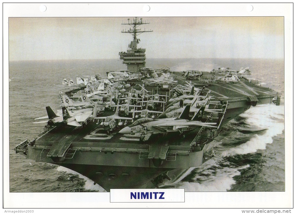 FICHE 25 X 18.5 CM PORTE-AVIONS NUCLEAIRE US NIMITZ 1972 TBE - Other & Unclassified