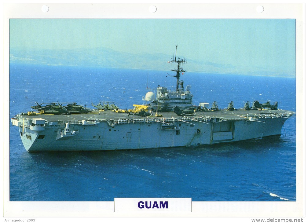 FICHE 25 X 18.5 CM NAVIRE D'ASSAUT AMPHIBIE US GUAM 1964 TBE - Sonstige & Ohne Zuordnung