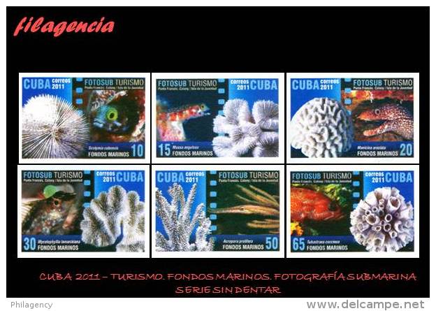 PIEZAS. CUBA MINT. 2011-18 TURISMO. FONDOS MARINOS. FOTOGRAFÍA SUBMARINA. SERIE SIN DENTAR - Imperforates, Proofs & Errors