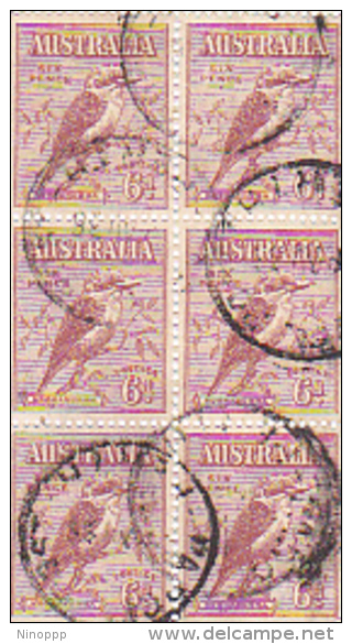 Australia 1932 6d Brown Kookaburra Used Block 6 - Oblitérés