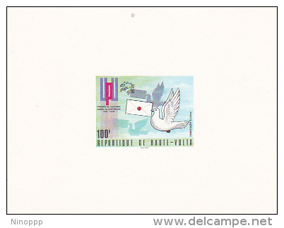 Burkina Faso 1974 UPU Centenary Proof Card, 100F Dove Carring Mail - Burkina Faso (1984-...)