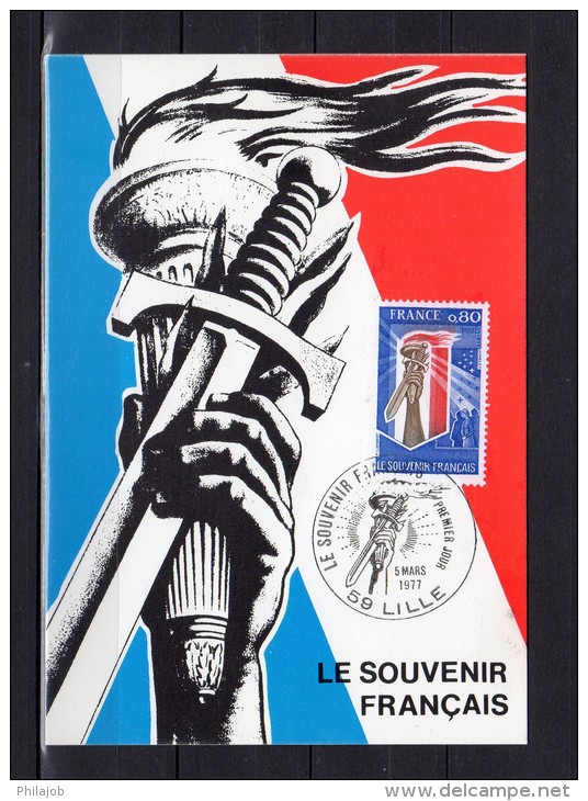 Carte Maximum De 1977 N° Y&T 1926 " LE SOUVENIR FRANCAIS ". Obl. LILLE + Prix Dégressif. CM - 1970-1979