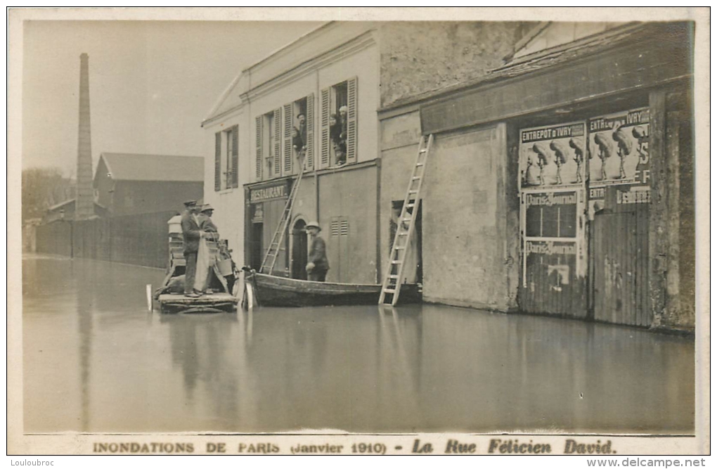 PARIS XVI CARTE PHOTO LA RUE FELICIEN DAVID INONDATIONS DE 1910 - Arrondissement: 16