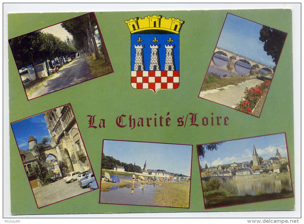 LA CHARITE SUR LOIRE--1978--Multivues (terrain Camping,pont,portail,plage,vue Générale,écusson,blason),cpsm 10 X 15 éd N - La Charité Sur Loire