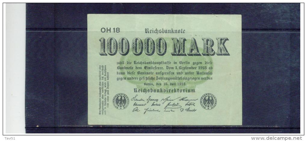 DEUTSCHLAND , GERMANY  ,   100 000 Mark  ,  25.7.1923  ,   Wmk.G/D In Stars  ,    Pick # 91 A - 100000 Mark