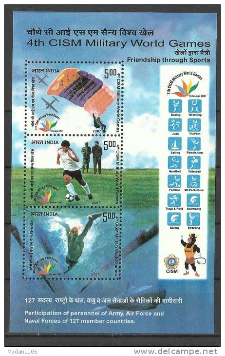 INDIA, 2007,  4th CISM (International Military Games,  Miniature Sheet,MNH,(**) - Nuevos