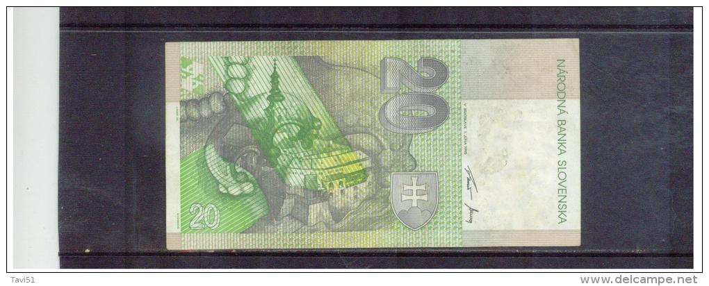 SLOWAKEI , SLOVAKIA  ,  20  Korun     ,    1.6.1995  ,  Printer BA Banknote  ,   Pick#20 - Slowakei