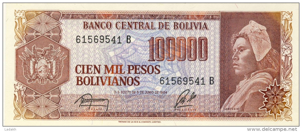 BILLET # BOLIVIE # 100000 PESOS BOLIVIANOS   # 1984 # PICK N° 171 - Bolivie