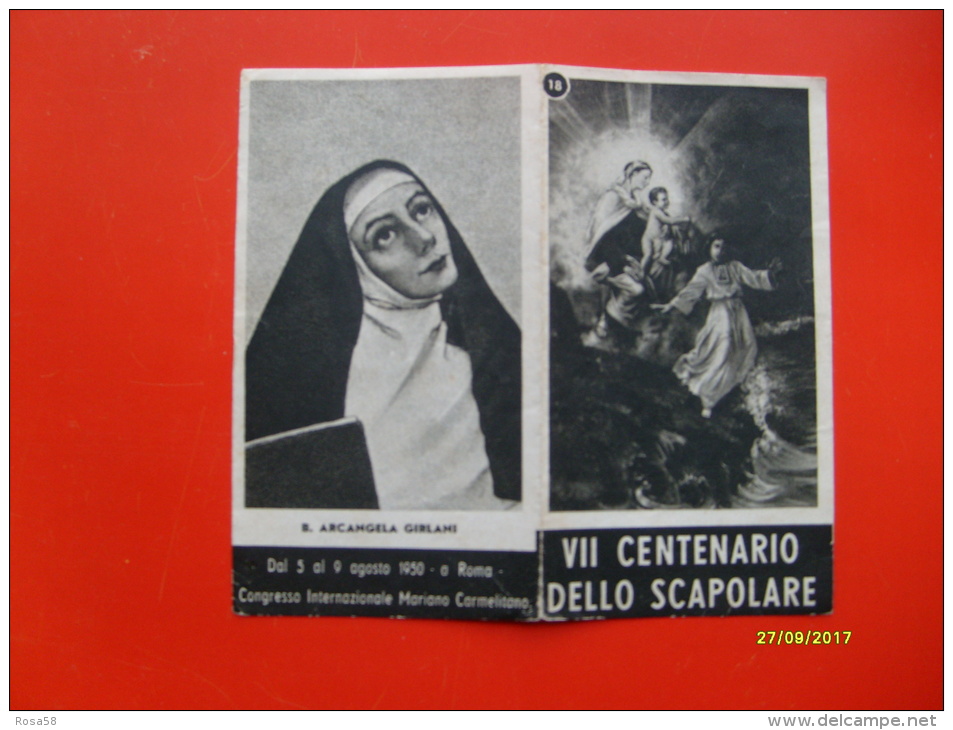 1950 VII Centenario Dello Scapolare Agosto 1950 ROMA Cong.Int.le Mariano Carmelitano - Imágenes Religiosas