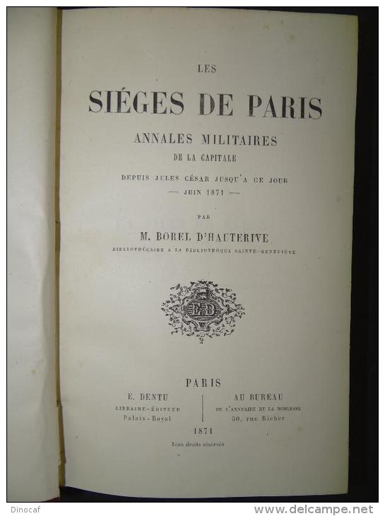 Les Siéges De Paris Annales Militaires - M. Borel D Hauterive - Militaria - 1871 379 Seiten - Altri & Non Classificati