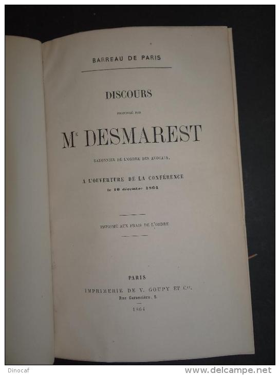 Discours Des Batonniers - Desmarest - Französische Politikgeschichte - 1864 592 Seiten - Altri & Non Classificati