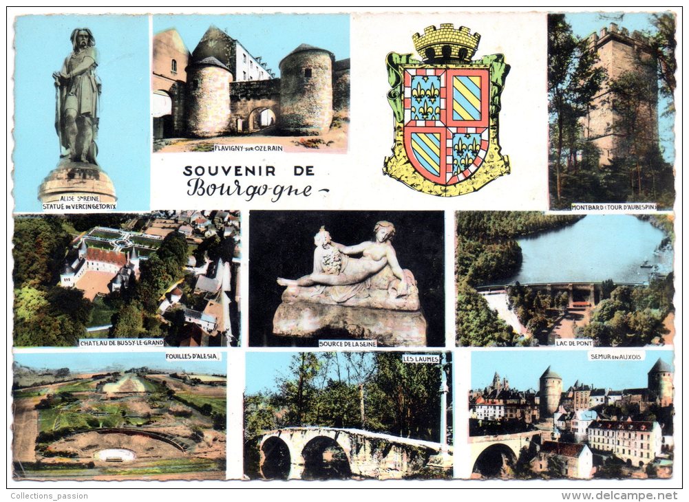 CP, SOUVENIR DE BOURGOGNE, Multivues, Voyagé En 1965 - Bourgogne