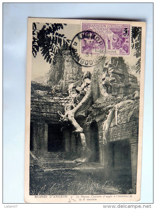 Carte Postale Ancienne : ANGKOR : Le Bayon, Courette D' Angle à L'interieur De La 2 ème Enceinte, Timbre 1931 - Kambodscha