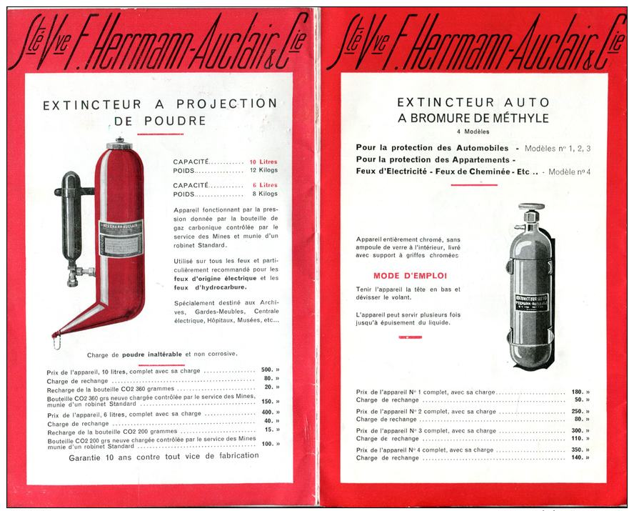 FABRIQUE D'EXTINTEURS.SOCIETE Vve.HERRMANN-AUCLAIR & Cie FOURNISSEUR DES SAPEURS POMPIERS,DES CHEMINS DE FER .PARIS. - Non Classés