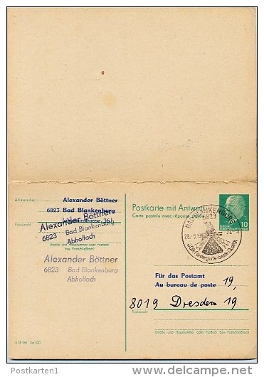 DDR P77 Postkarte Mit Antwort PRIVATER ZUDRUCK BÖTTNER #5 Sost. PIONIERTREFFEN DRESDEN 1972 - Privé Postkaarten - Gebruikt