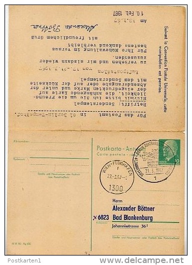 DDR P77 Postkarte Mit Antwort ZUDRUCK BÖTTNER #3 Sost. 40 J. ERSTFLUG BERLIN-WIEN 1967 - Cartes Postales Privées - Oblitérées
