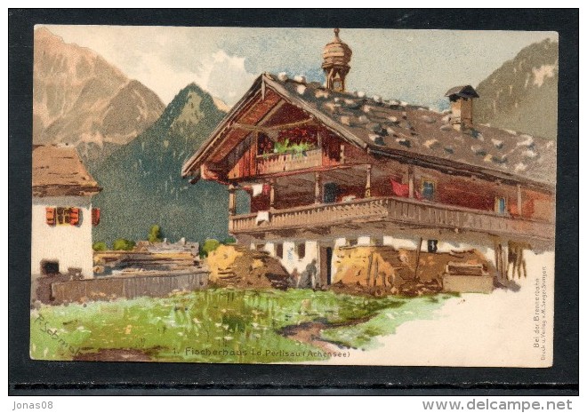 KÜNSTLER LITHO  P. SCHMOHL  " BEI DER BRENNERBAHN " -  FISCHERHAUS IN PERTISAU   ~ 1900 - Schmohl, P.