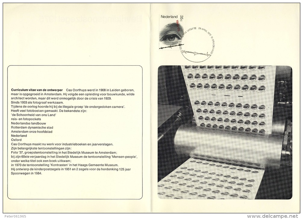 Relatiefolder P.T.T. - Bevrijdingspostzegel 1975 - FDC