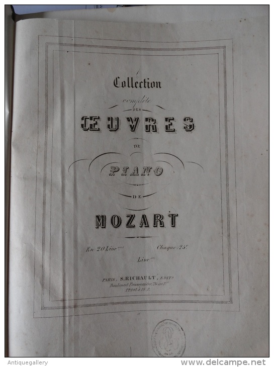 COLLECTION COMPLETE DES OEUVRES DE PIANO DE MOZART  (Livre MOZARD  E. PALLIOT) - M-O