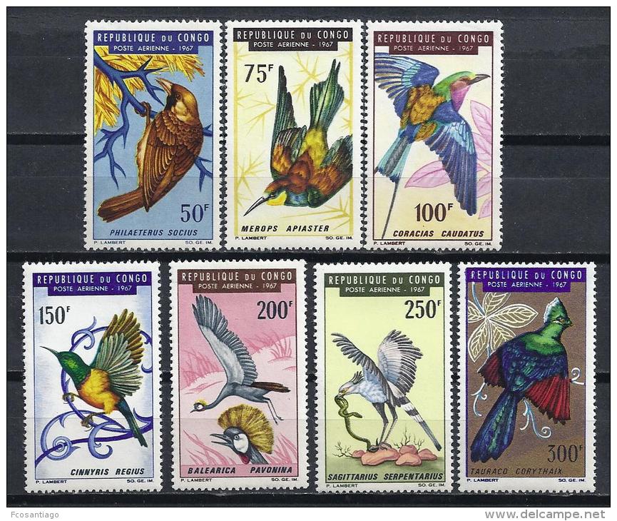 AVES - CONGO 1967 - Yvert #A47/53 Aereos - MNH * - Colibríes