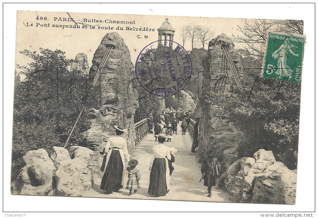 Paris 19ème Arr (75) : MP De Nourrices Franchissant Le Pont Suspendu Des Buttes Chaumont En 1906 (animé). - Arrondissement: 19