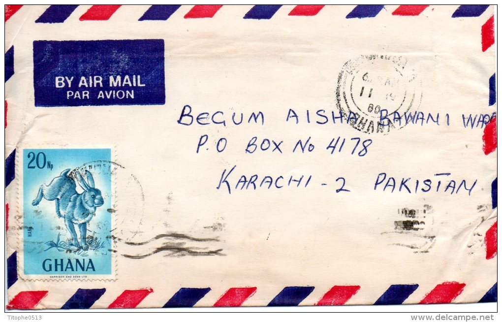 GHANA. N°288 De 1967 Sur Enveloppe Ayant Circulé. Lapin. - Lapins