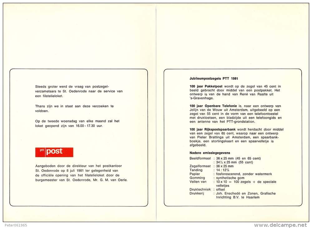 Jubileumpostzegels PTT 1981 - Opening Filatelieloket St. Oedenrode - Briefe U. Dokumente