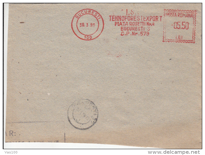 AMOUNT 4, BUCHAREST, WOOD COMPANY METERMARK, MACHINE STAMPS ON FRAGMENT, 1990, ROMANIA - Franking Machines (EMA)