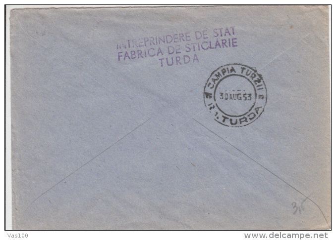 AMOUNT 0.55, TURDA, GLASS COMPANY METERMARK, MACHINE STAMPS ON COVER, 1953, ROMANIA - Machines à Affranchir (EMA)