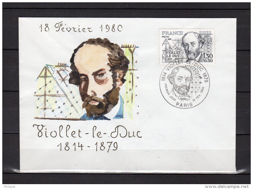 FDC UNIQUE Car PEINTE A LA MAIN : " VIOLLET-LE-DUC". N° YT 2095. Admirez Le Travail De L´Artiste En Regardant Le Scan - Ohne Zuordnung