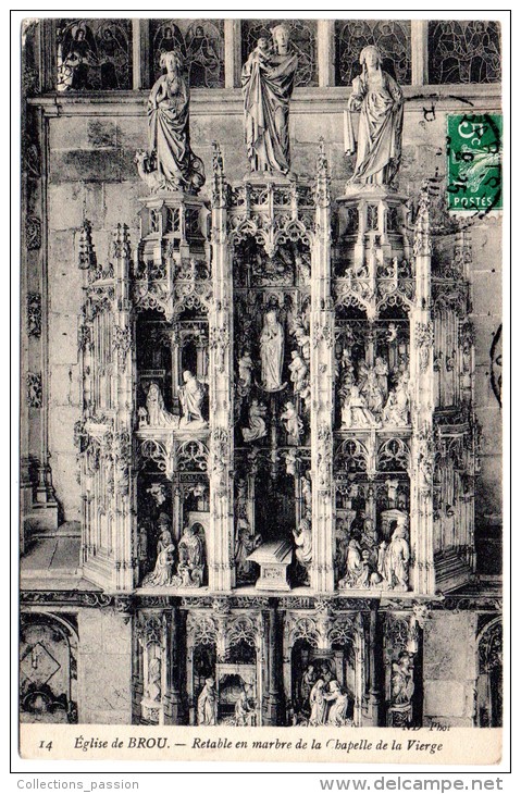 CP, 01, BOURG, Eglise De BROU, Retable En Marbre De La Chapelle De La Vierge, Voyagé - Eglise De Brou