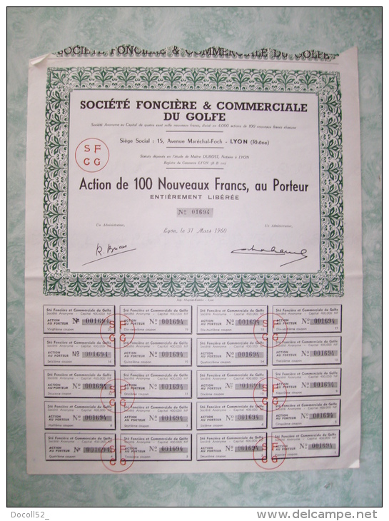 Action De 100 Francs Au Porteur - Societe Fonciere Et Commerciale Du Golfe - Navigazione