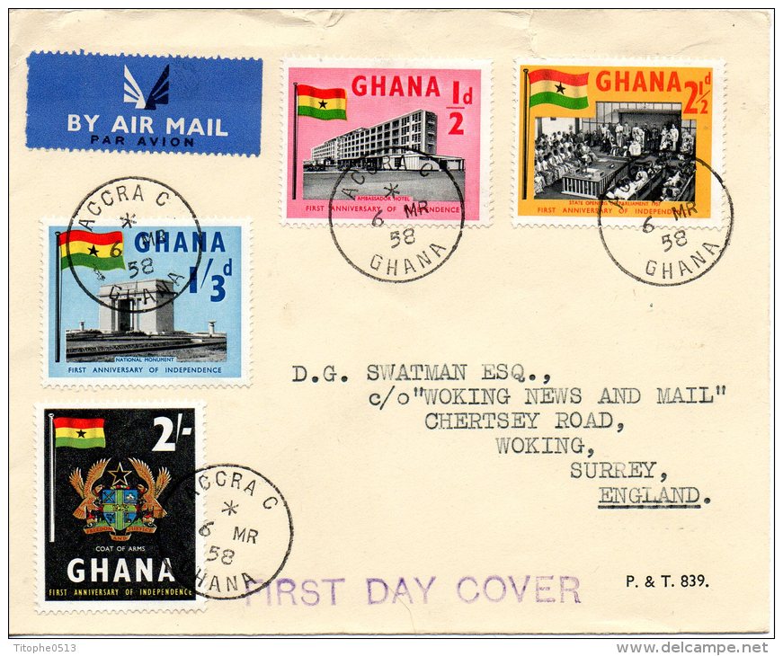 GHANA. N°17-20 Sur Enveloppe 1er Jour (FDC) De 1958. Armoiries/Indépendance. - Omslagen