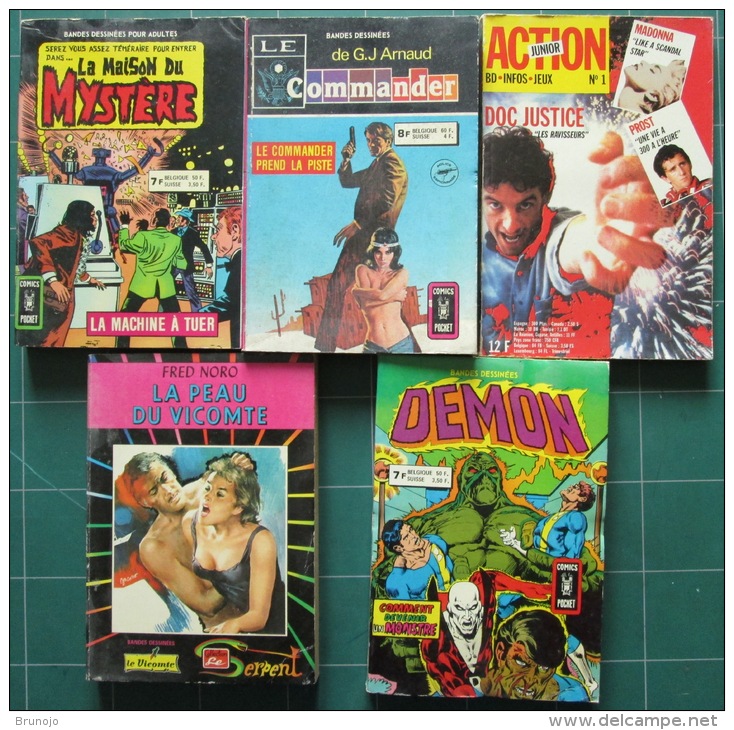 Lot  5 BD : Le Serpent, Le Commander, Comics Pocket, Action Junior (voir Descriptif). - Wholesale, Bulk Lots