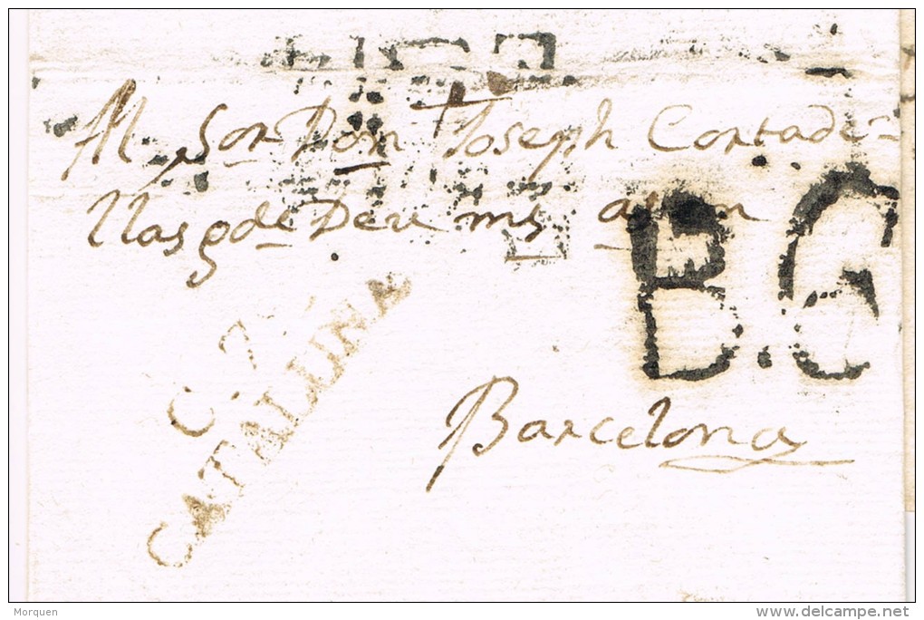 5018. Carta Entera Pre Filatelica PRATS Del REY (Barcelona)  1806. Marca CALAF - ...-1850 Prefilatelia