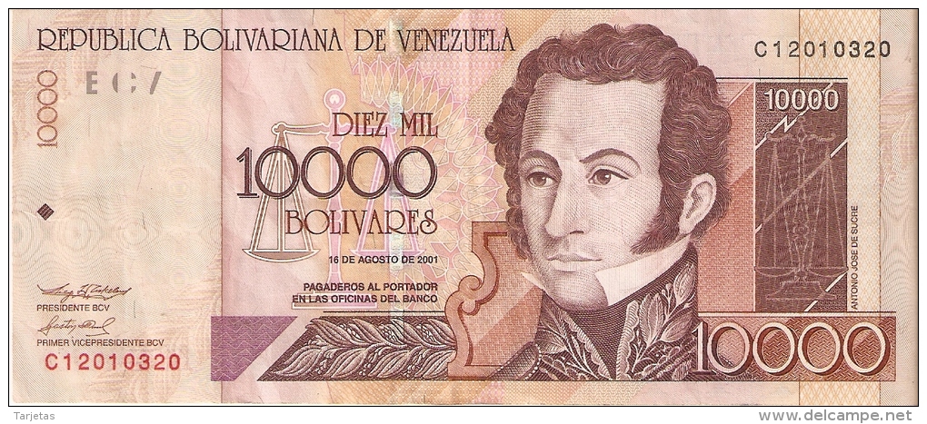 BILLETE DE VENEZUELA DE 10000 BOLIVARES DEL AÑO 2001 (BANKNOTE) - Venezuela