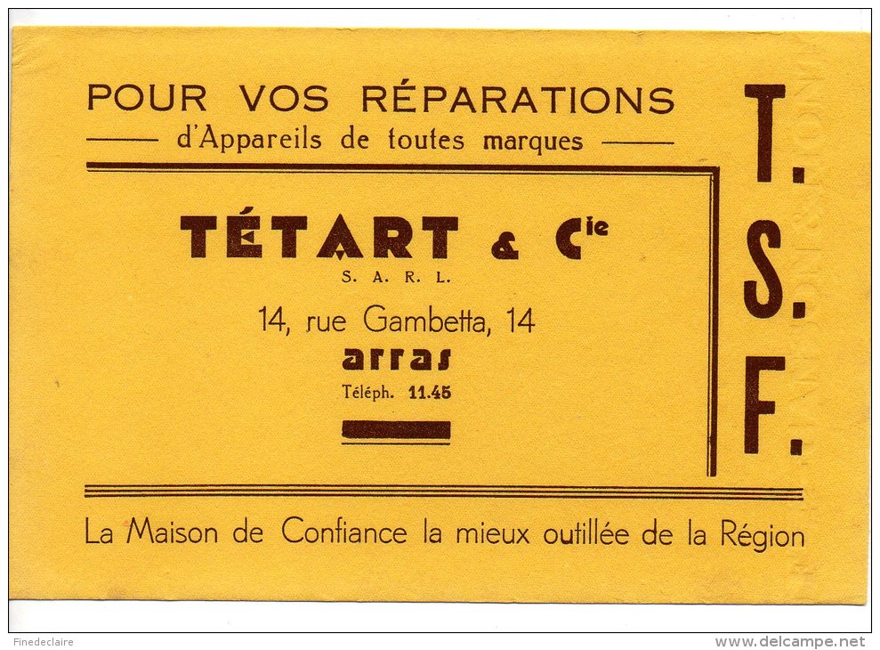 Buvard - T.S.F. Pour Vos Réparations - Tétart & Cie - Arras - Electricité & Gaz